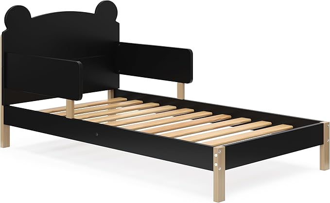 Storkcraft Teddy Bear Toddler Bed (Black with Driftwood) - GREENGUARD Gold Certified, includes Toddler Safety Guardrails, Fits Standard Crib & Toddler Mattress, Stylish 2-Tone Design