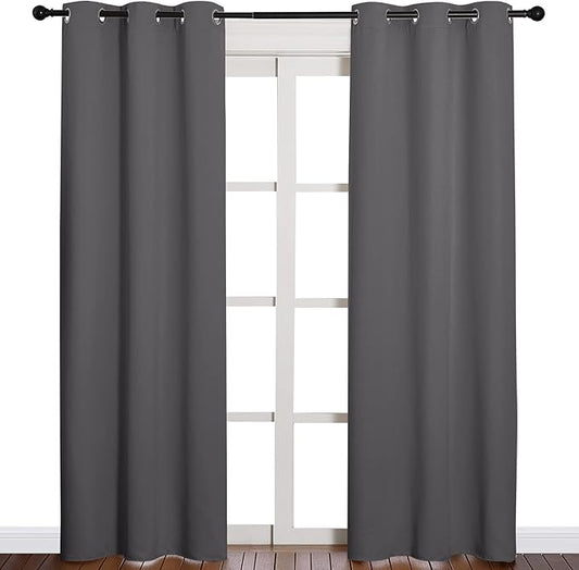 NICETOWN Noise Reducing Blackout Curtains 84" Long for Bedroom, Grey, 42" Wide, 2 Panels, Thermal Insulated Room Darkening Drapes for Home Family Decorations