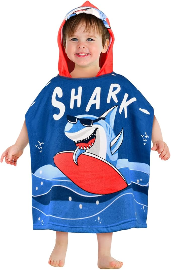 HUANLANG Kids Hooded Beach Towel for Boys Girls,Bath Pool Beach Poncho Towels Super Soft & Absorbent Cotton Towel Childrens Shark Beach Towels for Toddler 2-6 Years Old