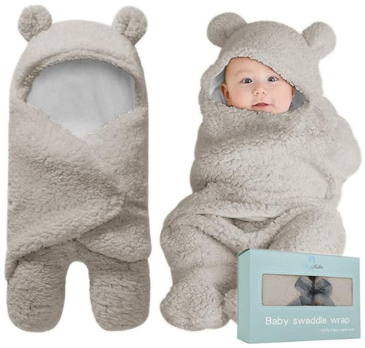 BlueMello Swaddle Blanket | Ultra-Soft Plush Essential for Infants 0-6 Months | Receiving Swaddling Wrap Grey | Ideal Newborn Registry and Toddler Boy Accessories | Perfect Baby Girl Shower Gift