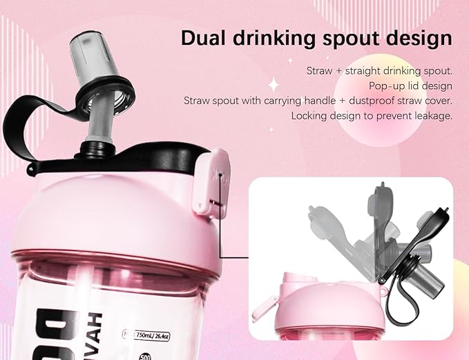 Litex Shaker Bottles for Protein Shakes, 26oz Blender Shaker Bottle for Pre-Workout,Shaker Cups with Straw, BPA-free Tritan Mixer Bottles for Protein Powder,with Cup Brush and Instructions (Pink)