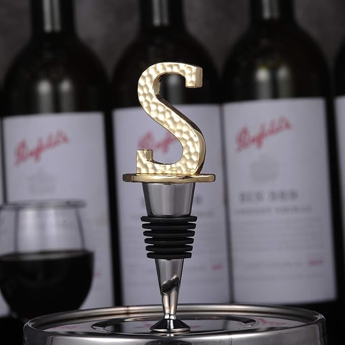 Miicol Wine Bottle Stopper, Prosecco Stopper, Gold Wine Stopper, Personalised Champagne Stopper, Initial Wine Stopper, Funny Prosecco Gift, Wine Lovers Gift, Kitchen Decor, Letter S