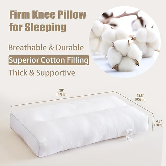 Knee Pillow for Side Sleepers, 4.3 inch Leg Pillow for Sleeping Supportive Hip Pillow Relieves Leg Back Knee Pain, Leg Positioner Pillows, Cotton Fabric,White