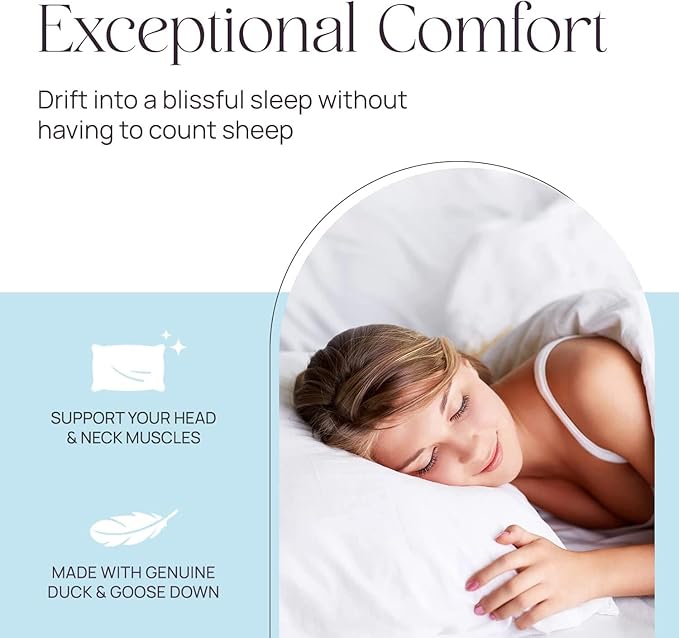East Coast Bedding Pure Dream Firm Pillow Queen Pillow Medium Support, Queen Size 20x30 Inch Goose Feather Down Pillows, 100% Cotton Shell Pack of 1