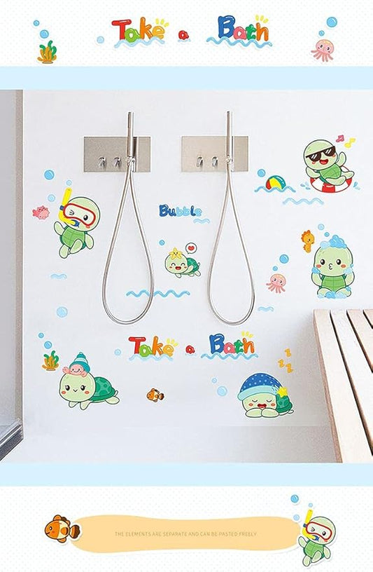 Wall Sticker Cartoon Wall Decals Removable DIY Wallpaper Waterproof Decor Mural for Nursery Baby Kids Bedroom Living Room Bathroom Kitchen Decoration Bubble Turtle 17.723.6"