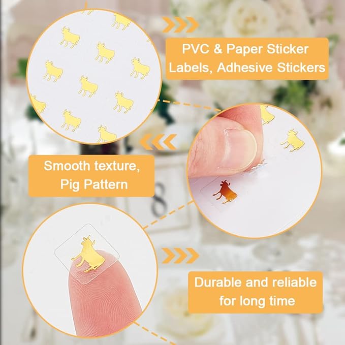 OLYCRAFT 2400pcs Beef Meal Stickers 0.4 inch Gold Cow Wedding Meal Stickers Food Choice Sticker Kitchen Stickers Wedding Meal Indicator Stickers Meal Choice Stickers for Place Card Wedding Supplies