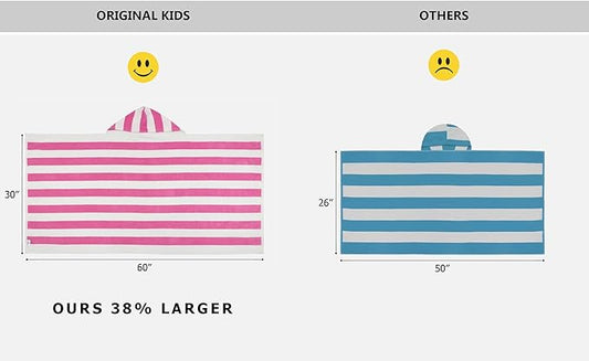 Hooded Bath Towel Wrap - 100% Cotton Terry Large Oversized Hooded Kids Towel - Toddler Shower Pool Beach Towel - Soft Plush Absorbent Quick Dry Easy Care Gift -30x60- Cabana Stripe Pink