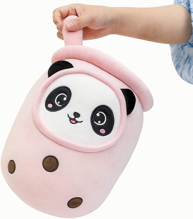 Niuniu Daddy Boba Plushies with Panda Face-13.7inches Large Pink Cream Bubble Tea with Straw Stuffed Animals-Soft Kawaii Milk Tea Cup Plush Toy Pillow for Kids-Machine Washable