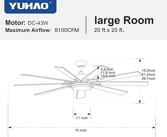 NicBex Ceiling Fan 72 Inch Indoor Modern Ceiling Fans with Integrated LED Light and Remote Control Metal Ceiling Fan with 9 Blades for Living Room, Bedroom, Antique White