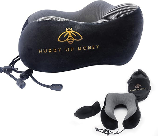 Travel Neck Pillow Memory Foam with Velvet Cover for Relaxing Journeys - Neck Pillow for Airplane,Car,Bus,Train,Comfortably Head Supports, Portable and Washable (Black)