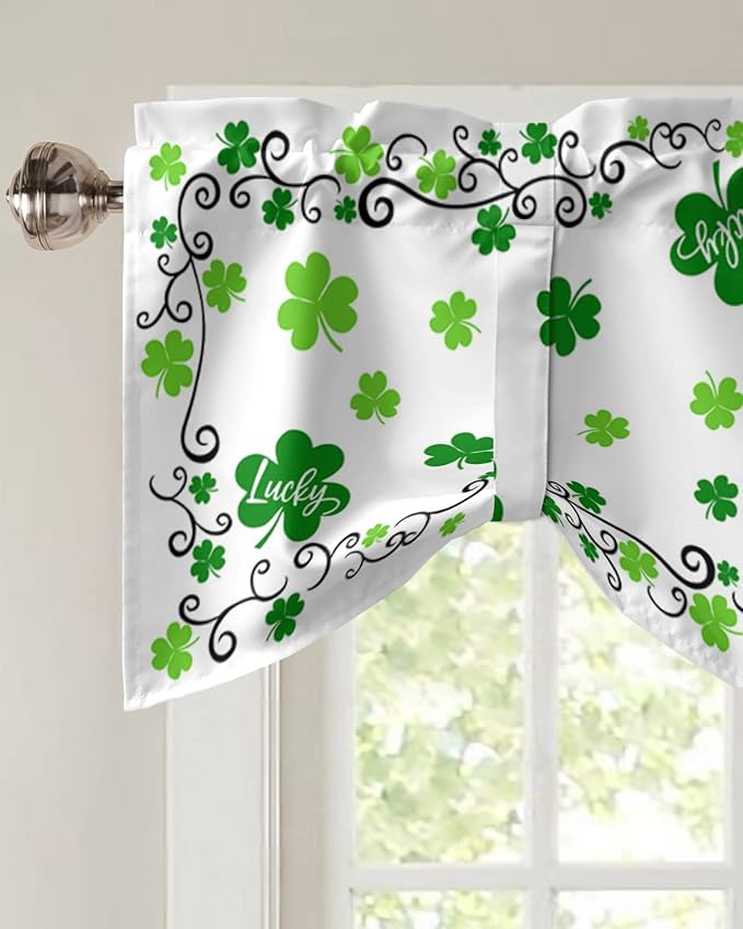 St. Patrick's Day Blackout Tie Up Valance Curtains for Kitchen Windows Green Shamrock Irish Clover Window Toppers Balloon Shades for Living Room/Bathroom/Bedroom,1 Panel, 54" X 18", Spring Holiday
