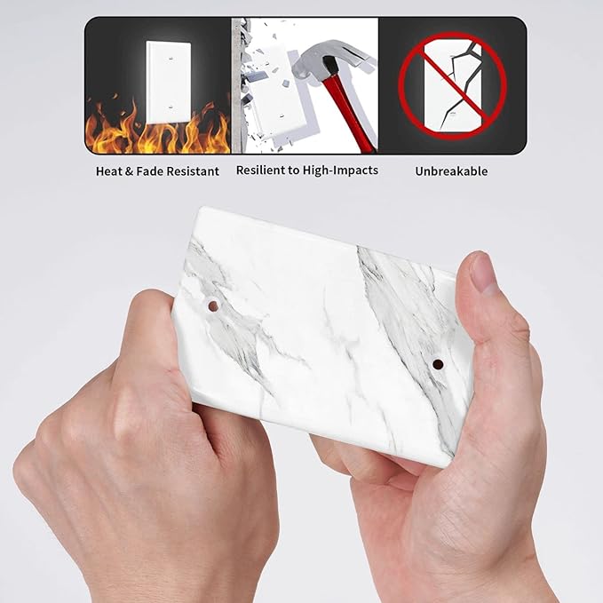 Marble Grey Wall Plate Decorative Light Switch Cover 1-Gang Single Blank Faceplate for Bathroom Kitchen Farmhouse Bedroom White