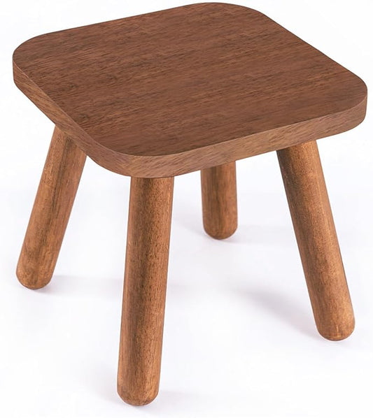 Solid Wood Step Stool, Milking Stool, Plant Stand, Round Foot Stool, Step Stool for Adults,Removable Portable Stool, Shoe Change Stool, Retro Colors(9.4 inches)