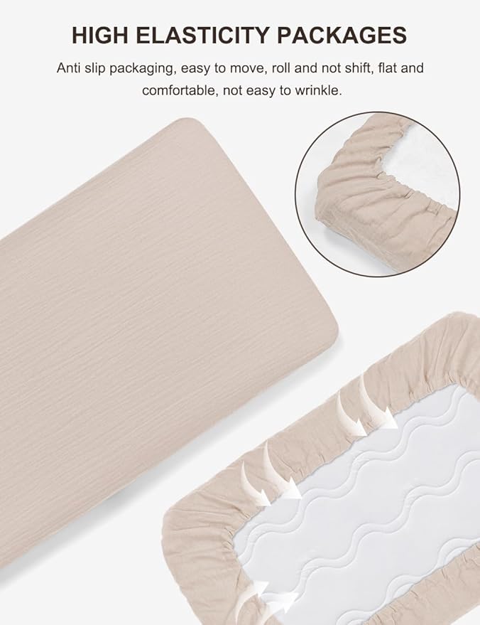 Khaki Neutral Crib Sheets for Baby Girl, Muslin Cotton Crib Sheets for Standard Crib Mattress, 28" x 52" Toddler Bed Sheet (46C-08)