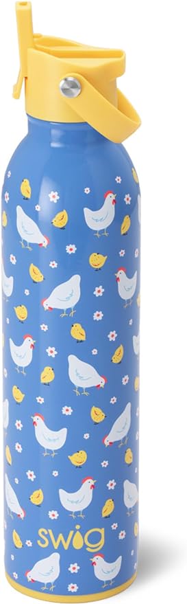 Swig Life 26oz Insulated Water Bottle with Straw & Flip + Sip Handle | Leak Proof, Dishwasher Safe, Cup Holder Friendly, Stainless Steel Water Bottle (Chicks Dig It)