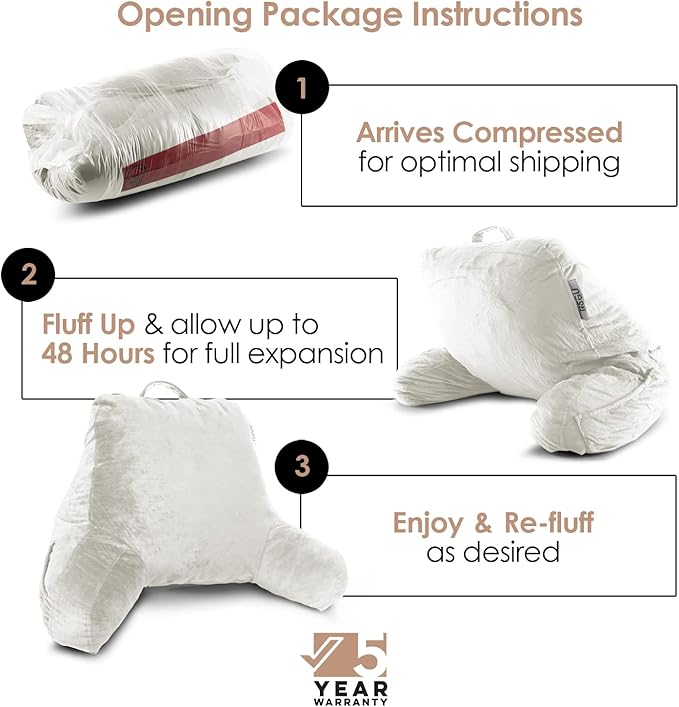Nestl Reading Pillow for Kids, Small Bed Pillow, Back Pillow for Sitting in Bed, Memory Foam Chair Pillow, Reading & Bed Rest Pillows, White Back Pillow for Bed, Arm Pillow with Pockets