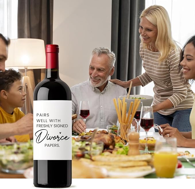 8 Pcs Divorce Wine Labels, Divorce Breakup Gifts for Women Men Her, Divorce Party Decorations for Women, Pairs Well with Freshly Signed Divorce Papers Wine Bottle Stickers Labels