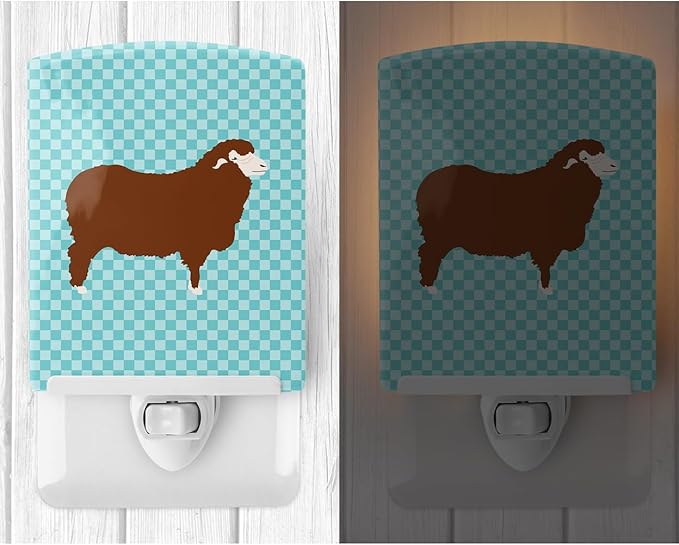 Caroline's Treasures BB8155CNL Merino Sheep Blue Check Ceramic Night Light Compact, UL-Certified, Ideal for Bedroom, Bathroom, Nursery, Hallway, Kitchen, 6x4x3, Multicolor