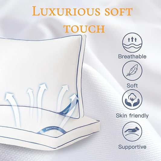 BedTreat Goose Down Feather Pillows Standard Size Set of 2, Luxury Soft Hotel Quality Pillows for Sleeping, Organic Cotton Cover Bed Pillows