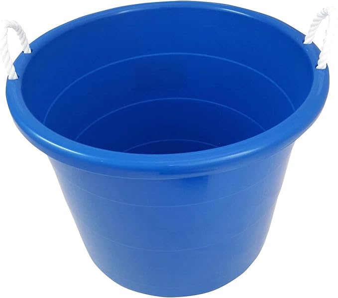 Homz Multipurpose 18 Gallon Plastic Open-Top Storage Round Utility Tub with Rope Handles for Indoor or Outdoor Home Organization, Blue (2 Pack)