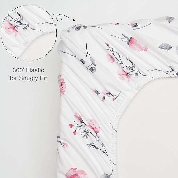 3 Pack Mini Crib Sheets, Premium Pack N Play Sheets for Boys Girls Neutral, Soft Breathable Baby Sheets Fit Pack N Play, Playard and Mini Crib Mattresses, Floral Flowers