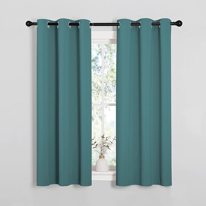 NICETOWN Window Curtain Panels, Thermal Insulated Solid Grommet Blackout Draperies/Drapes (Sea Teal, One Pair, 34 by 54-inch)