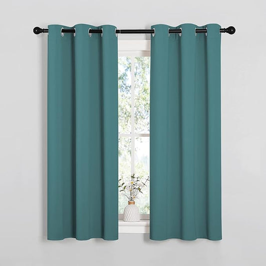 NICETOWN Window Curtain Panels, Thermal Insulated Solid Grommet Blackout Draperies/Drapes (Sea Teal, One Pair, 34 by 54-inch)