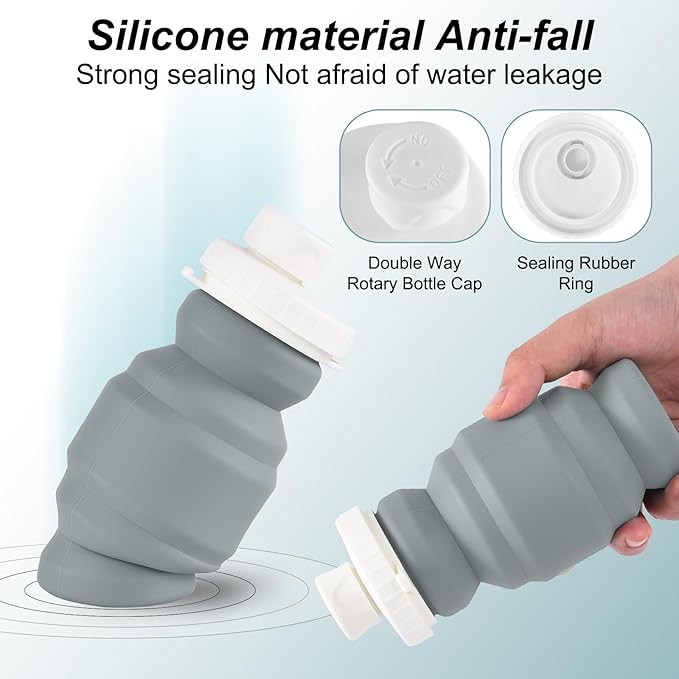 THAIOXYH® Collapsible Water Bottles 11 oz(320ml) Reuseable Foldable Portable BPA Free Silicone Collapsible Water Bottles for Traveling Hiking Camping Sports (grey)…
