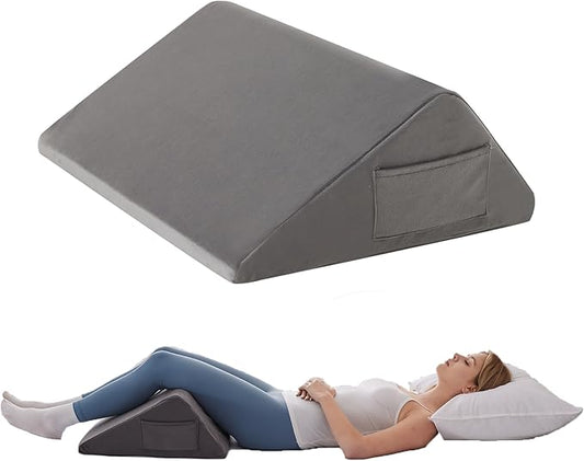 Knee Wedge Pillow, Memory Foam Leg Pillow Bed Wedge for Sleeping, Post Surgery Triangle Pillow for Knee Support, Leg Elevation, Knee Hip Back Pain Relief (23.6" x 26" x 10", Extra Large, Short Plush)