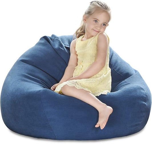 YuppieLife Stuffed Animals Bean Bag Chair Cover Candy-Colored Bean Bag(Just Cover, No Filling)/Large Stuff 'n Sit Organization/Toy Storage Bag/Kids Toys Organizer(27'',Navy Blue