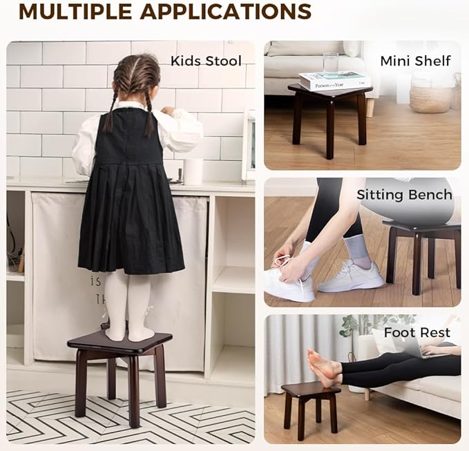 StrongTek Sturdy Bamboo Step Stool with Anti-Slip Feet, Easy-Assembly, 350 LBS Capacity, Ideal for Kids and Adults, Perfect for Bathroom, Bedroom, or Doorway Use, 11" x 11" x 10.6"