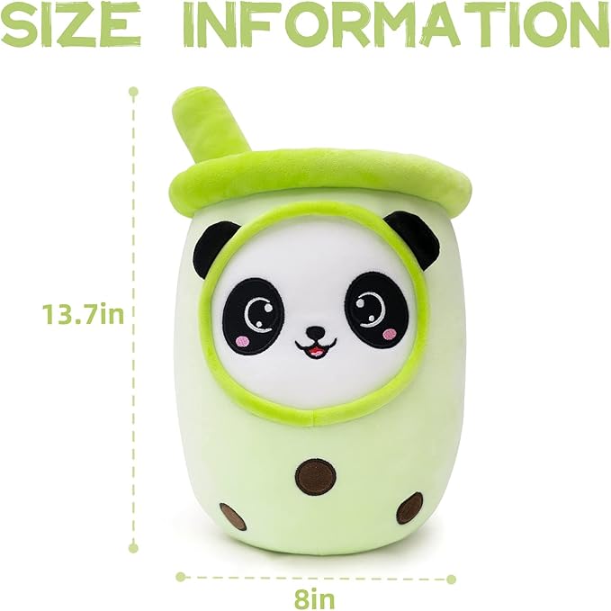Niuniu Daddy Boba Plushies with Panda Face-13.7inches Large Green Cream Bubble Tea with Straw Stuffed Animals-Soft Kawaii Milk Tea Cup Plush Toy Pillow for Kids-Machine Washable