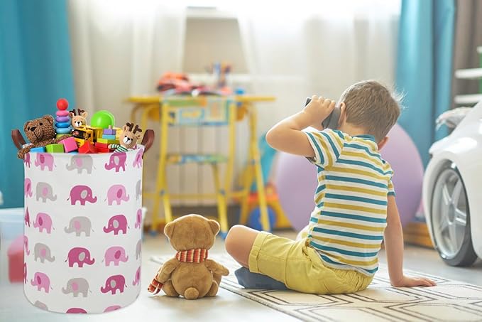 Elephant Laundry Hamper,Kids Laundry Basket Collapsible Boys Storage Baskets for Home,Office,Toy Organizer,Home Decor(elephants)