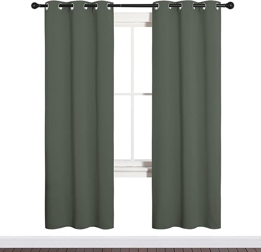 NICETOWN Thermal Insulated Curtains Blackout Draperies, Window Treatment Solid Grommet Room Darkening Drape Panels for Bedroom (Dark Mallard, Set of 2, 34 by 72 inches Long)