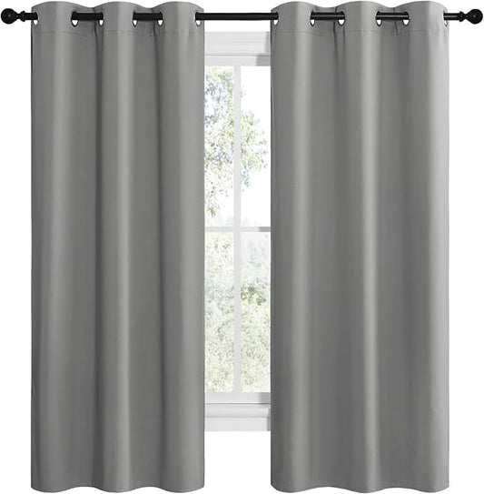 NICETOWN Thermal Insulated Grommet Blackout Curtains, Kids Window Drape Panel for Nursery, Privacy Short Curtains (Silver Grey, 2 Panels, W42 x L68 -Inch)