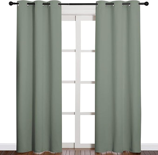NICETOWN 84 inches Blackout Curtains for Office and Theater, Thermal Insulated Solid Grommet Drapes for Living Room (Greyish Green, 1 Pair, 42 inches Wide)