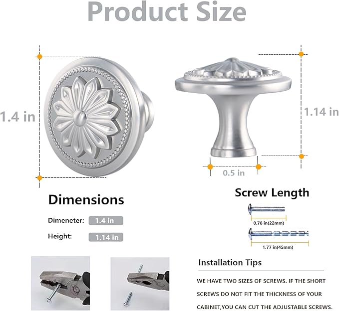 4 Pack Brushed Nickel Cabinet Hardware Knobs Round, 1-2/5"Satin Nickel Knobs Handles for Kitchen Cabinets and Drawers Nickel Drawer Knobs Dresser Knobs