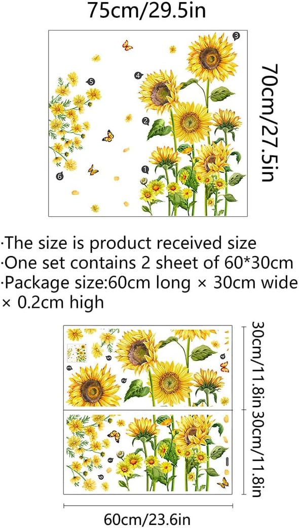 Runtoo Sunflower Wall Stickers Garden Floral Wall Decals Living Room Bedroom Kitchen Nursery Wall Decor