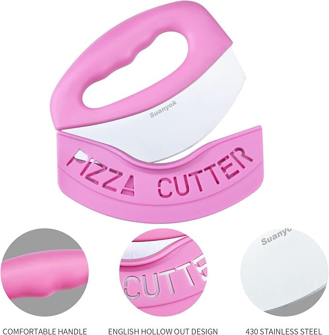 Premium Pizza Cutter Food Chopper-Super Sharp Blade Stainless Steel Pizza Cutter Rocker Slicer with Protective Sheath Multi Function Pizza Knife Kitchen Tools,Dishwasher Safe (Pink)