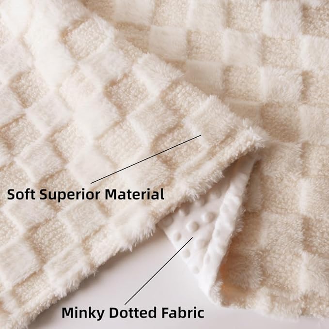 Soft Checkered Baby Blankets for Unisex Girls or Boys Breathable Gender Neutral Nursery Double Layer Blankets with Dotted Backing for Newborn Toddlers (30” X 40”)