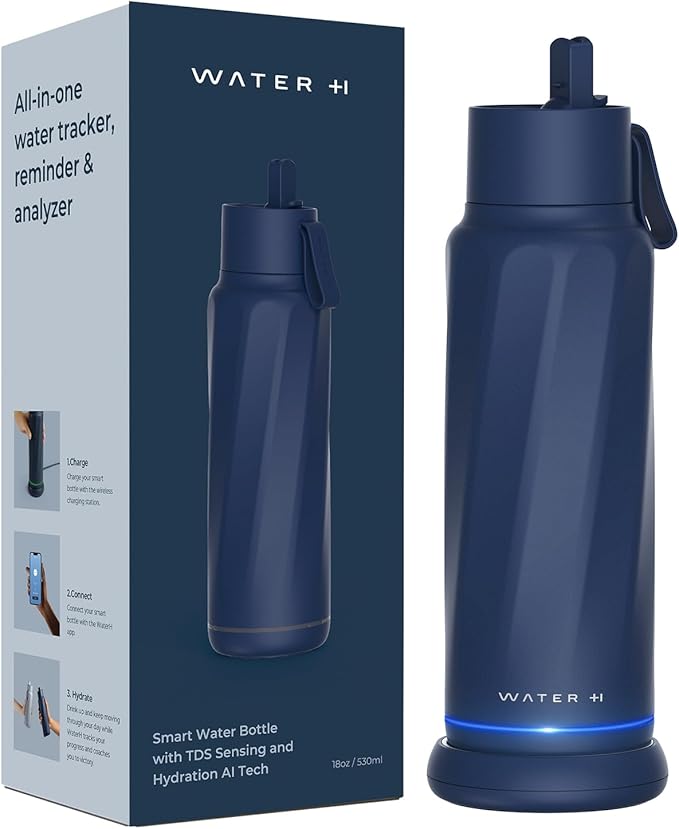 Vita Insulated Smart Water Bottle, Intake Tracker, Water Safety Analyzer, LED Reminder, BPA Free, 18 oz Double Wall Vacuum Stainless Steel Thermos (Flip Lid + Straw), Ideal Gift for Mom