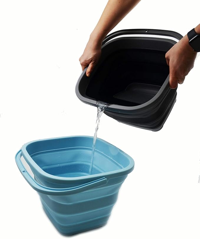 SAMMART 10L (2.6 gallon) Collapsible Rectangular Handy Basket/Bucket (Grey/Black (Set of 2))