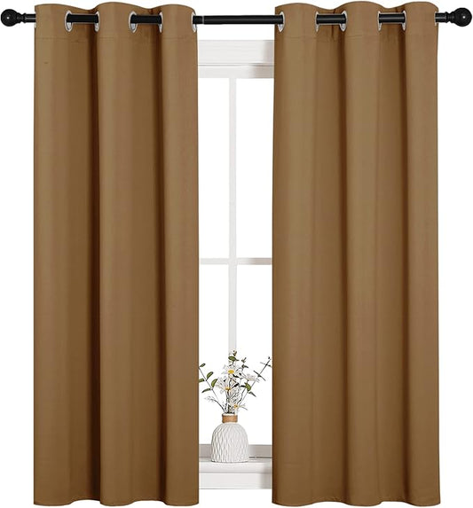 NICETOWN Sleek Blackout Curtains 54 inches Length for Small Windows, Noise Reducing and Block Draft Panels for Door Doorway Laundry Office Luxury Decor Theme (2 Panels, Gold Brown, W34 x L54 -Inch)