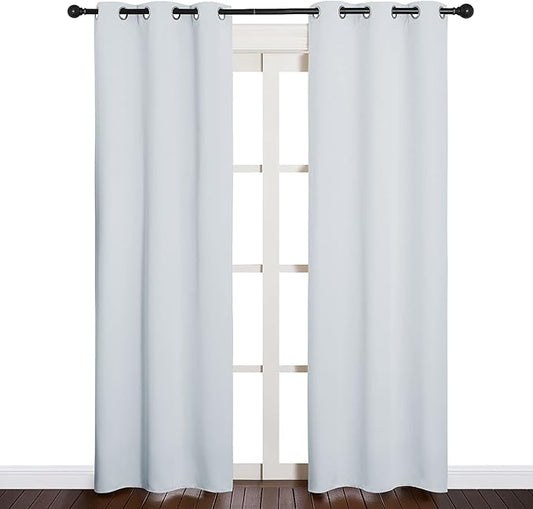 NICETOWN Room Darkening Curtain Panels for Bedroom, Easy-Care Solid Thermal Insulated Room Darkening Draperies/Drapes (Greyish White, 2 Panels, 34 by 84)