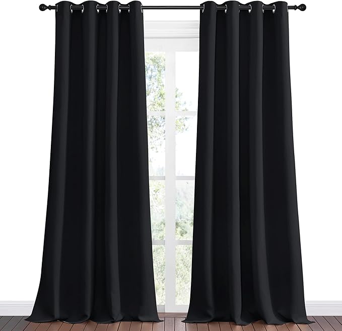 NICETOWN Halloween Patio Blackout Long Curtain Shades, 2 Panels, 55 inches x 120 inches, Black, Summer Home Decoration Thermal Insulated Grommet Blackout Draperies/Drapes for Kitchen