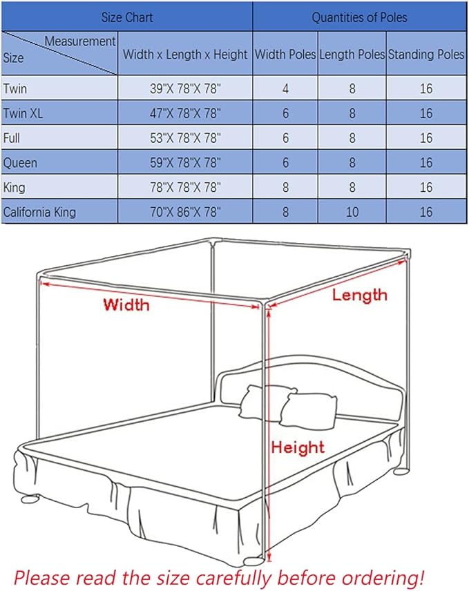 Mengersi Canopy Bed Frame Post Stainless Steel Four Corner Bed Canopy Poles Mosquito Net Frame Bracket Fit for Metal Bed Wood Bed Twin Size (Silver)