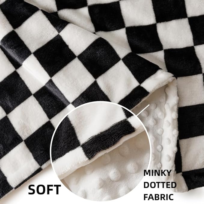 Soft Checkered Baby Blankets for Unisex Girls or Boys Breathable Gender Neutral Nursery Double Layer Blankets with Dotted Backing for Newborn Toddlers (30” X 40”)