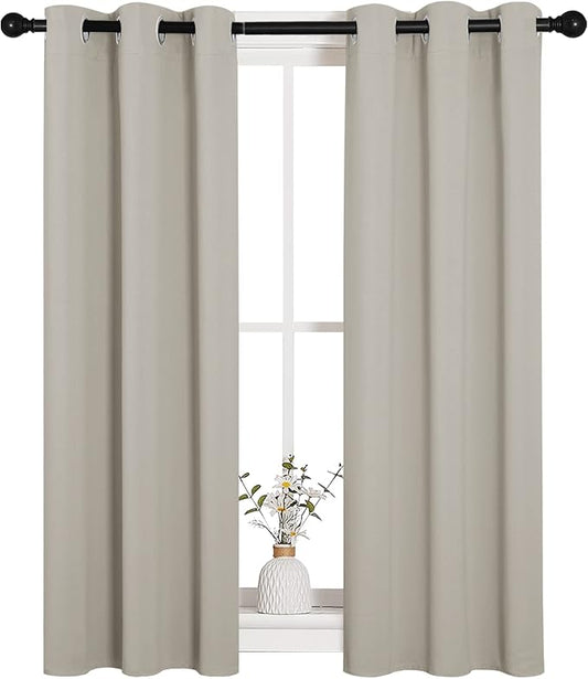 NICETOWN Room Darkening Curtain Panels for Living Room, Thermal Insulated Grommet Room Darkening Draperies/Drapes for Window (Natural, 2 Panels, W29 x L45 -Inch)