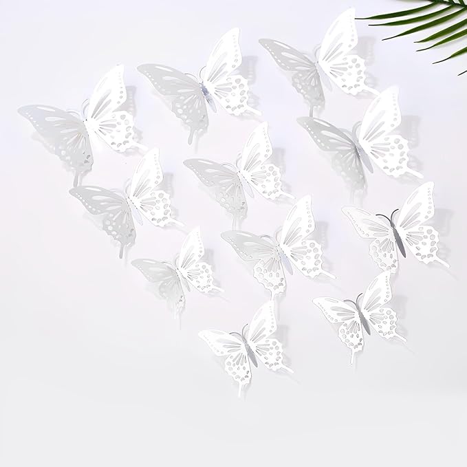72Pcs 3D Butterfly Wall Decor 3 Sizes 3 Styles, Butterfly Decorations Party Birthday Cake Decoration, Removable Butterfly Wall Stickers for Kids Nursery Wedding Bedroom Room Decor(Silver)