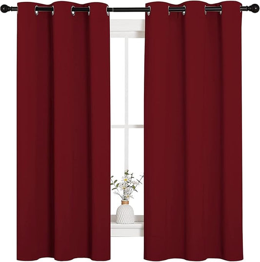 NICETOWN Holiday Christmas Decor Thermal Insulated Solid Grommet Blackout Curtains/Drapes for Living Room (1 Pair, 42 by 63 inches, Burgundy Red)